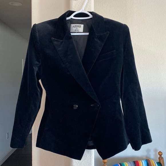 Vintage KASPER for A.S.L. Velvet fitted peplum blazer shoulder pads - Picture 1 of 13